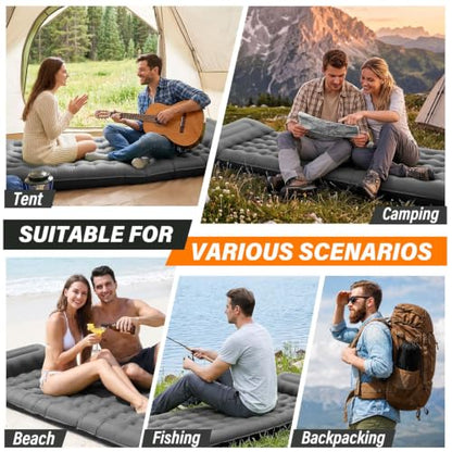 Camping Sleeping Pad, 6 inch Thick Ultralight Camping Mat with Pillow, Built-in Foot Pump Inflatable Sleeping Pads Compact for Camping Backpacking Hiking Traveling Tent,Single,Gray - color: Grey