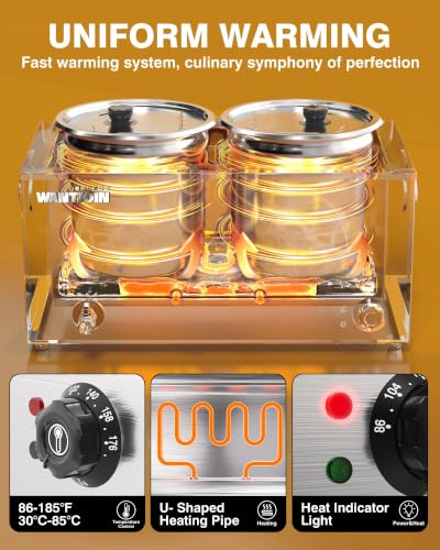 WantJoin Commercial Soup Warmer - 20 QT Electric Steam Table Food Warmer, Stainless Steel Bain Marie Warmer with 2 Round Pots, 1500W Countertop Food Warmer for Buffet Restaurant Catering - size: 2 Round Pots-11.6QT