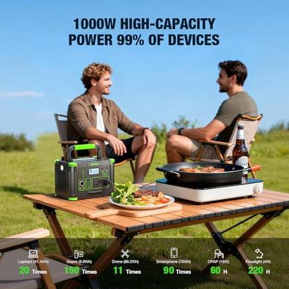1000W Portable Power Station & 200W Foldable Solar Panel Generator Kit - color: Dark Green