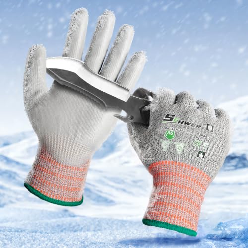 Schwer 12 Pairs Winter ANSI A6 Cut Gloves, Thermal Insulated, M, CR3088-W - color: Winter Grey A6, size: Medium