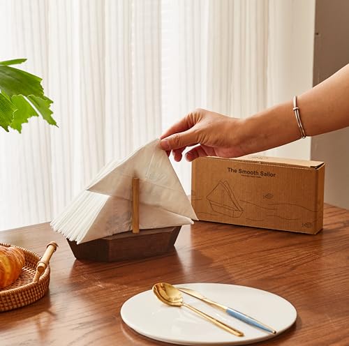 HMC Wooden Sailboat Napkin Holder – The Smooth Sailor Nautical Tabletop Dispenser for Coastal Home & Kitchen Décor, Durable Wooden Construction