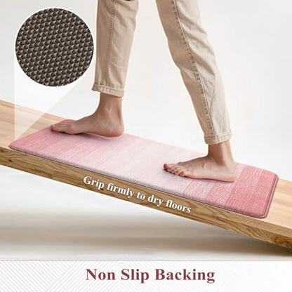 KIMODE Kitchen Anti Fatigue Mats, Boho Farmhouse Kitchen Rugs Sets of 2 - color: Gradient Pink, size: 17.3" x 47"+17.3" x 29"--0.47 inches