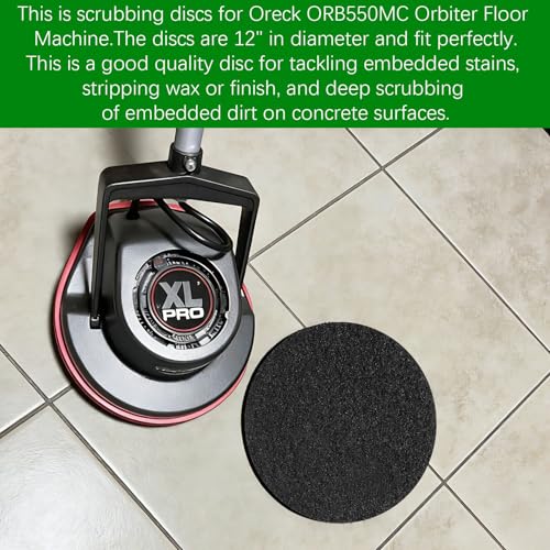 12" Scrubbing Disc for Oreck ORB550MC Orbiter Floor Machine,Commercial Black Floor Scrubber Pads 437.071 for Deep Clean Concrete,Dirt,Stains and Paint Splatte,Stripping Wax or Finish(2 Pack)