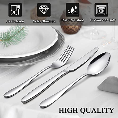 LIANYU 60 Piece Silverware Flatware Set for 12, Stainless Steel Cutlery Set - color: Silver