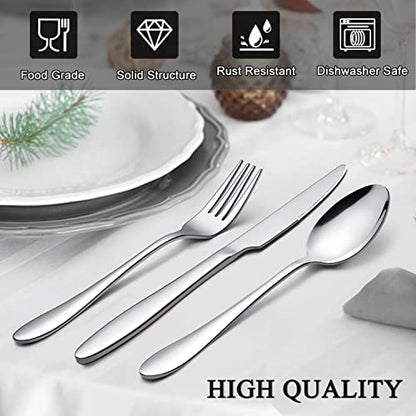 LIANYU 60 Piece Silverware Flatware Set for 12, Stainless Steel Cutlery Set - color: Silver