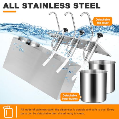 Condiment Pump Station Stainless Sauce Pump Dispenser 11Quart Ketchup Dispenser Pumps - size: 3.7Quart*3
