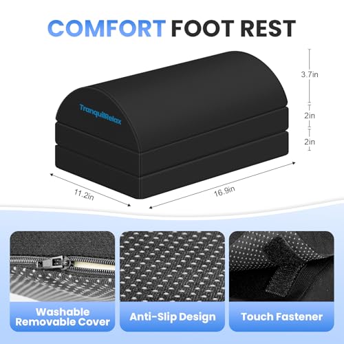 TranquilRelax Foot Rest Under Desk, 3-Height Adjustable Foot Stool, Black - color: Black, size: X-Large