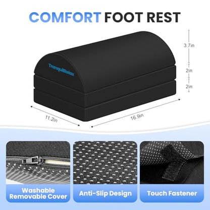 TranquilRelax Foot Rest Under Desk, 3-Height Adjustable Foot Stool, Black - color: Black, size: X-Large
