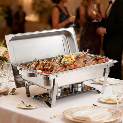 VEVOR Rectangle Chafing Dishes, 9 Qt 2 Pack Stainless Steel Chafing Dish, Food Warmer Chafer Complete Set with Hollow Handle, 1 Food Tongs, Lid, Canister Holder, Chafer Dishes for Banquet Wedding - size: 2 PACKS