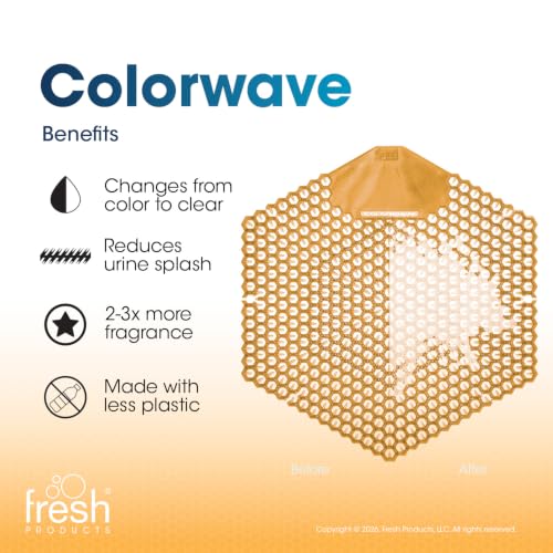Fresh Products Colorwave Urinal Screen Color Changing Bathroom Deodorizer for Urinals in Commercial Restrooms with Long-Lasting Fragrance and Superior Splash Control - Summer Sunshine 10 pack