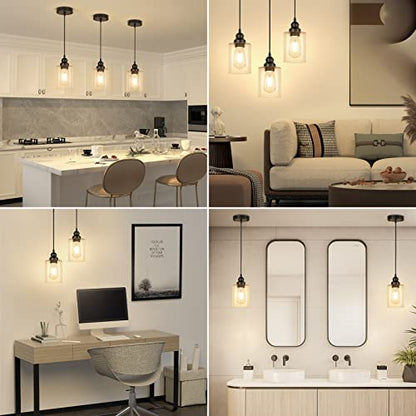 Licperron 2 Pack Modern Black Pendant Lighting, Clear Glass Shade Pendant Lights Kitchen Island, Hanging Ceiling Light Fixture, Farmhouse Pendant Lighting for Dining Room Bedroom Bar Office - size: 2-Pack