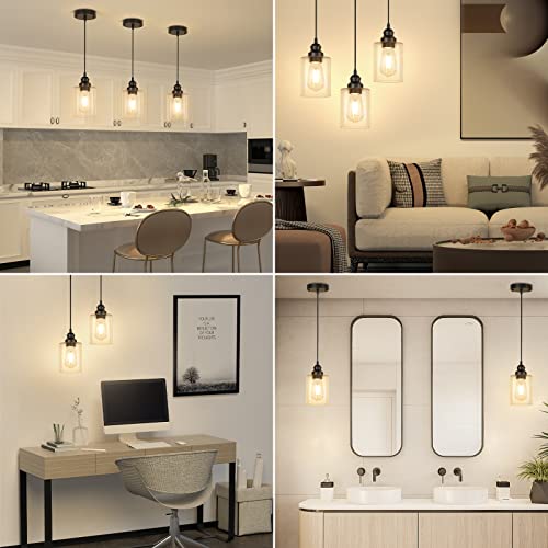 Licperron 3 Pack Hanging Pendant Lighting Fixtures, Adjustable Black Hanging Ceiling Lamp with Clear Glass Shade, Modern Pendant Light for Kitchen Island, Dining Room, Bedroom, Hallway - size: 3-Pack