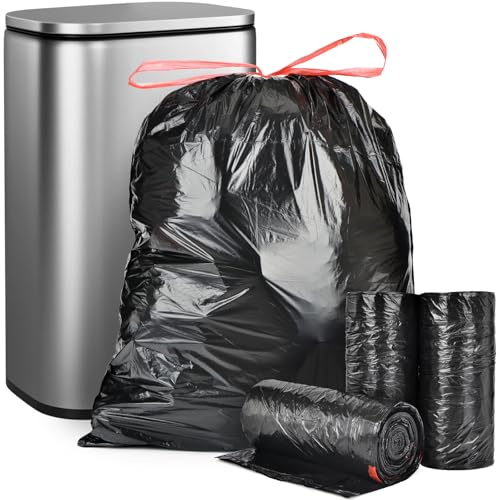 15-18 Gallon Black Trash Bags with Drawstring, 102 Count
