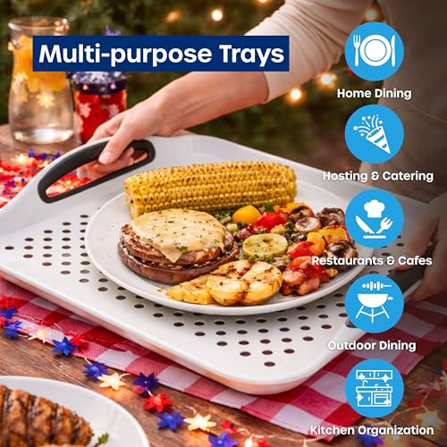 Food Trays for Eating on Couch - 2 Pack - Non Slip Dinner Trays for Eating Set of 2 Non Slip Serving Tray and Food Tray with Handles (White) - color: White - 2 Pack