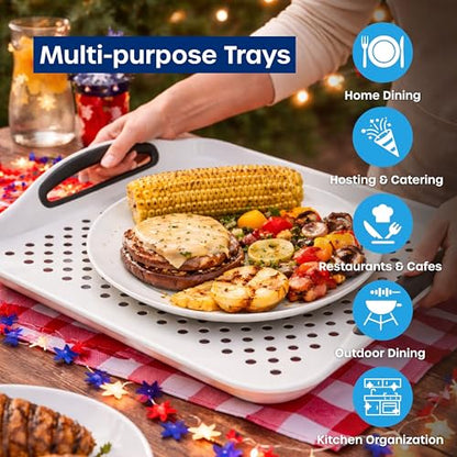 Food Trays for Eating on Couch - 2 Pack - Non Slip Dinner Trays for Eating Set of 2 Non Slip Serving Tray and Food Tray with Handles (White) - color: White - 2 Pack