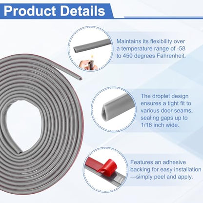 uxcell Weather Stripping Silicone Self-Adhesive Grey 18 ft 2Pcs - color: Gray, size: 18 ft
