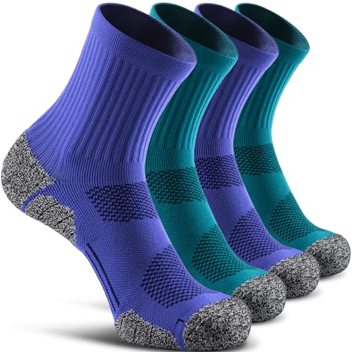 CWVLC Cushioned Compression Sport Quarter Socks for Men Women Youth - color: 4-pairs (Aqua-green2, Royal-blue2), size: X-Large