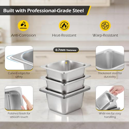 Dyna-Living Hotel Pans with Lid 1/6 Size Pans 4 Inch Deep 6 Pack Food Pans - color: With Lids, size: 4 Inch Deep