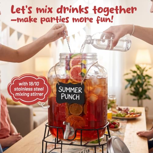KIKCOIN 2 Gallon Glass Drink Dispenser for Parties with Spigot and Stand - size: 2 Gallon -1 Pack