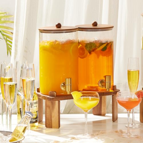 FavorFlavor 2pcs 1.2 Gallon Glass Drink Dispenser for Parties with Stand