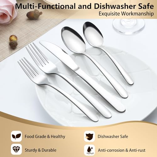Pleafind Silverware Set - 40-Pcs Stainless Steel Flatware Set for 8 People, Cutlery Set Includes Forks Spoons and Knives Set, Mirror Finished Utensil Sets for Home Restaurant, Dishwasher Safe - size: 40 pieces