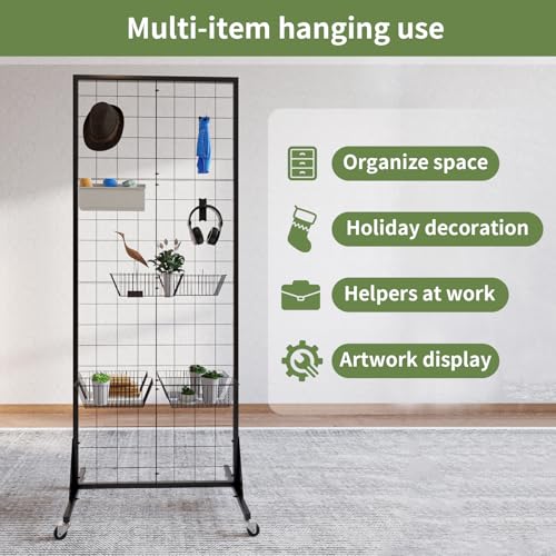 2' x 5.5' Grid Wall Panels Standing Wire Grid, Study Display Rack with T-Base Wheels Freestanding Gridwall Panel Tower for Shows, Black (4) (4) - size: 4