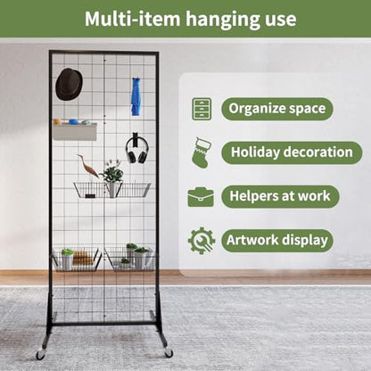 2' x 5.5' Grid Wall Panels Standing Wire Grid, Study Display Rack with T-Base Wheels Freestanding Gridwall Panel Tower for Shows, Black (4) (4) - size: 4