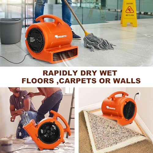 MOUNTO 1/4hp 1000CFM 2 Speed Air Mover Carpet Dryer Floor Fan Cooling Fan (Orange) - color: Orange