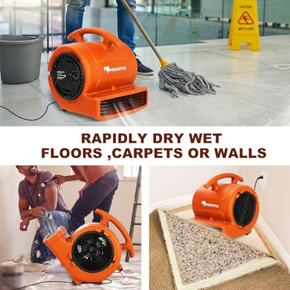 MOUNTO 1/4hp 1000CFM 2 Speed Air Mover Carpet Dryer Floor Fan Cooling Fan (Orange) - color: Orange