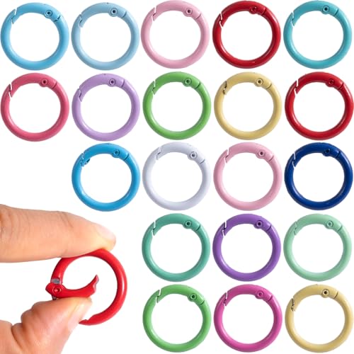 HINZIC Metal Spring O Rings, Round Colorful Keychain Snap Clip - color: mixed color,20pcs,25mm