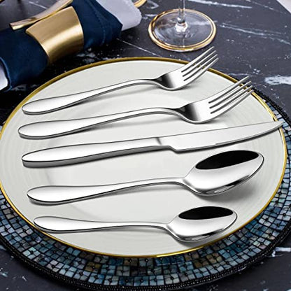 LIANYU 60 Piece Silverware Flatware Set for 12, Stainless Steel Cutlery Set - color: Silver