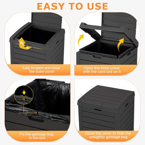 Fancyango Resin Outdoor Trash Can with Lid, 31 Gallon, Black - color: Black, size: 31 Gallon