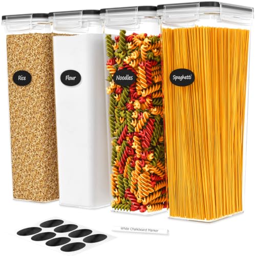 Airtight Food Storage Containers with Lids Set of 4-95 fl. oz Pasta storage Containers, BPA Free Plastic Spaghetti container - Air Tight Canisters for Kitchen Pantry Organization - color: 03 - Vertical (Set of 4)