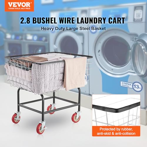 VEVOR Wire Laundry Cart 2.8 Bushel Wire Laundry Basket with Wheels - size: 2.8 Bushel--26.7''x21.7''x26.4''