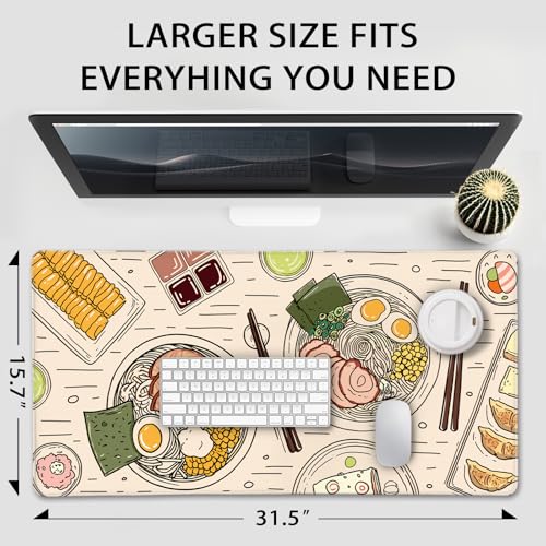 Japanese Ramen Large Mouse Pad Gaming Desk Mat XXL 31.5"x15.7" - color: Illustrated Food Pattern