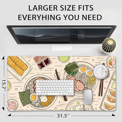 Japanese Ramen Large Mouse Pad Gaming Desk Mat XXL 31.5"x15.7" - color: Illustrated Food Pattern