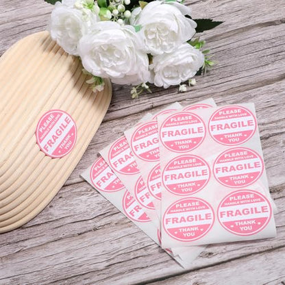 ElevateTech 2 inch 300 PCS Fragile Sticker Pink Round Fragile Labels Cute FragileSticker Handle with Care Thank You Label for Shipping Moving Glass Permanent Adhesive FragileLabels (150 Round)