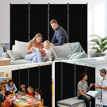 AKTOP 4 Panel Room Divider, 88"W x 6FT Fabric Folding Privacy Screen, Black - color: Black