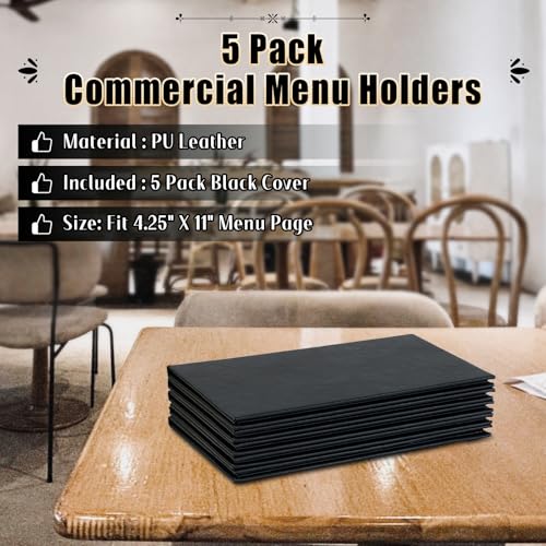 Menu Covers 4.25 x 11", 5 Pack 2 View Leather Restaurant Menu Holders - size: 2 Page 2 View