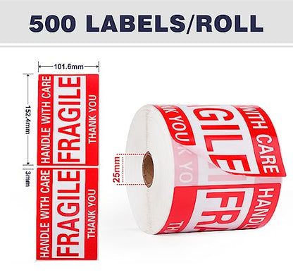 4 x 6 Inch Fragile Stickers Handle with Care 500 Permanent Adhesive Fragile Stickers for Shipping Moving Glass Fragile Labels (1 Roll, 500 Labels) - size: 4" x 6", style: 1 Roll - 500 PCS