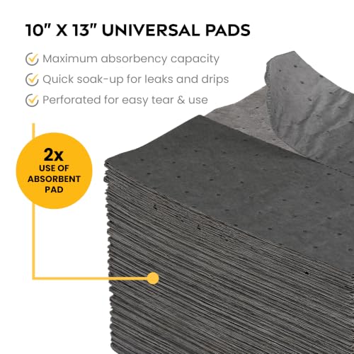 (4 Box of 100 Pads) Universal Absorbent Pads 10" x 13" - Standard Weight Absorbs Upto 16oz per pad, 2mm Absorbent Mat, Dimpled & Perforated Industrial Sorbent Pads - Gray Suitable for Workshops - color: 10" x 13" -100 Pads - Standard, size: 4