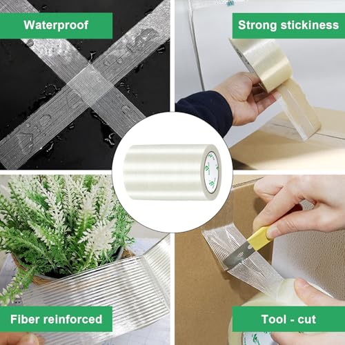 BOMEI PACK Strapping Tape 6 Inch,Mono Filament Tape, 5.5milx45yards Transparent Reinforced Fiberglass Tape,Heavy Duty Moving Boxes Packing Tape Stright Line Sticky Strong Tape - size: 6 inches