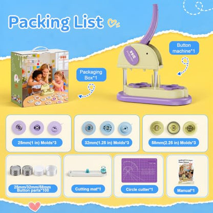 Elephant Button Maker Machine 3 Sizes, DIY Pin Maker Machine 1+1.25+2.25 inch, Interchangeable Button-Models Badge Button Press Machine with 300 Sets 25+32+58mm Button Maker Supplies 2026 New - color: Purple 1+1.25+2.25 inch