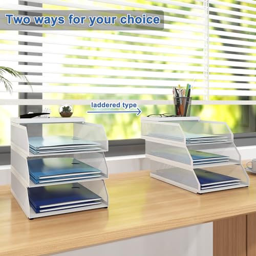 Natwind 3-Tier Stackable Metal Mesh Desk Paper Tray Organizer, White - color: White, size: 3 tier