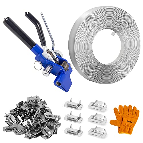 BAUSATZ Packaging Strapping Kit - Stainless Steel Banding Coil (3/4" x 100ft x 0.03") & Ear-Lokt Buckles (100pcs) - Silver - Industrial, Construction, Outdoor