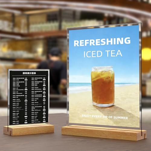 8.5x11 Inch Acrylic Sign Holder with Wooden Base, Desktop Display Stand (8.5x11 2Pack) - size: 8.5x11 2Pack