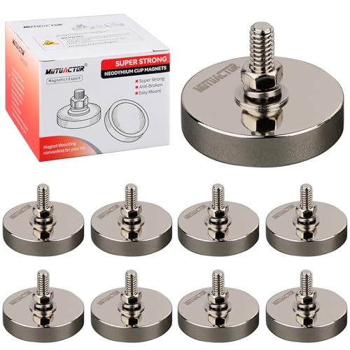 MUTUACTOR Heavy Duty Magnets,8PCS Super Strong Neodymium Rare Earth Magnets,185lbs Anti-Broken Magnetic Mount Round Magnets 1/4-20” Male Threaded for LED Lighting Camera Mount Tools Bracket - size: 185 lbs 1/4-20" Male 8pcs