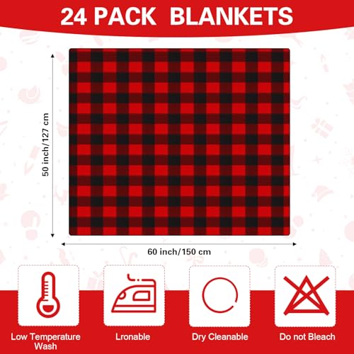 Preboun 24 Pack Bulk Christmas Fleece Throw Blankets, Plaid - style: Plaid