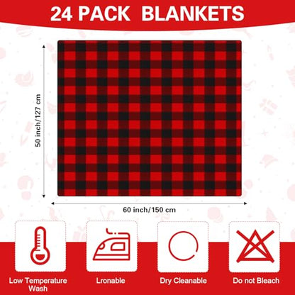 Preboun 24 Pack Bulk Christmas Fleece Throw Blankets, Plaid - style: Plaid