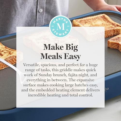 Martha Stewart 12"x 22" XL Electric Griddle, Ceramic Nonstick Flat Top - color: Indigo Blue